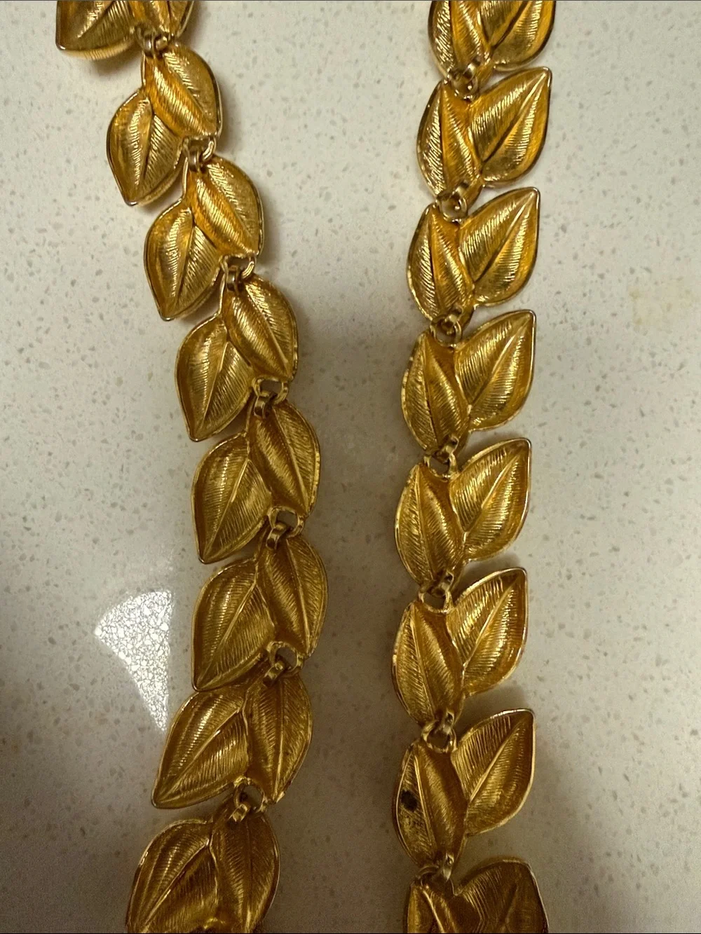 Vintage Gold Tone Leaf Link Statement Necklace | Bold Textured Chunky Necklace